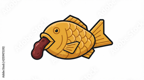 Taiyaki fish shaped Japanese waffle cake filled with sweet red bean paste vector illustration isolated on white background