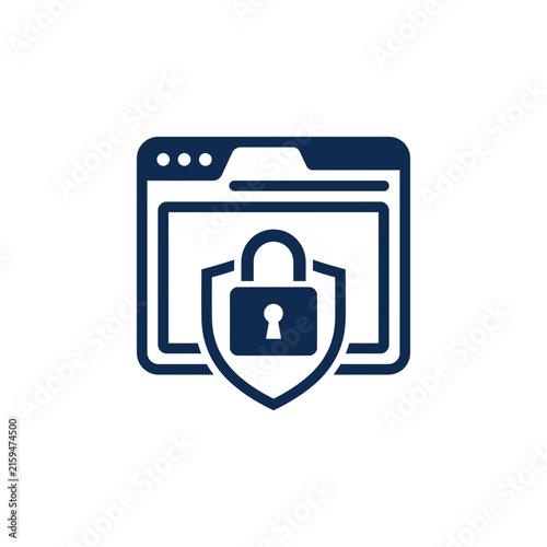 A dark blue icon showing a secure web browser window interface