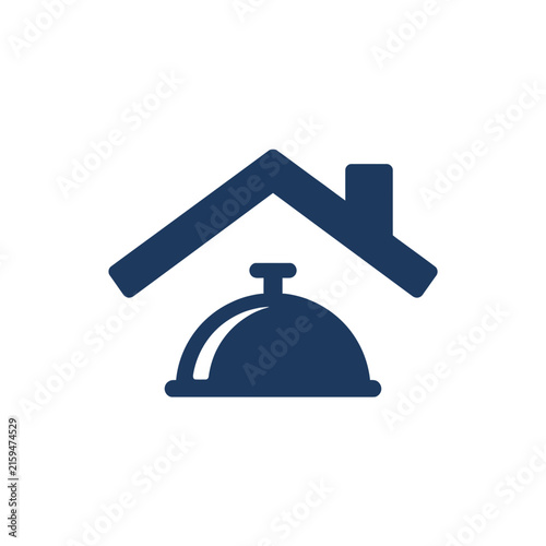 A dark blue icon showing a service bell under a roof