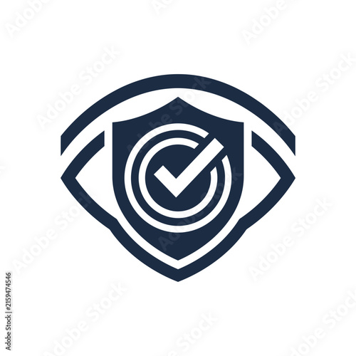 A dark blue icon showing a shield inside an eye shape