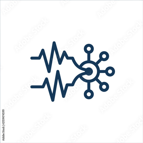 A dark blue icon showing a signal wave connecting to nodes