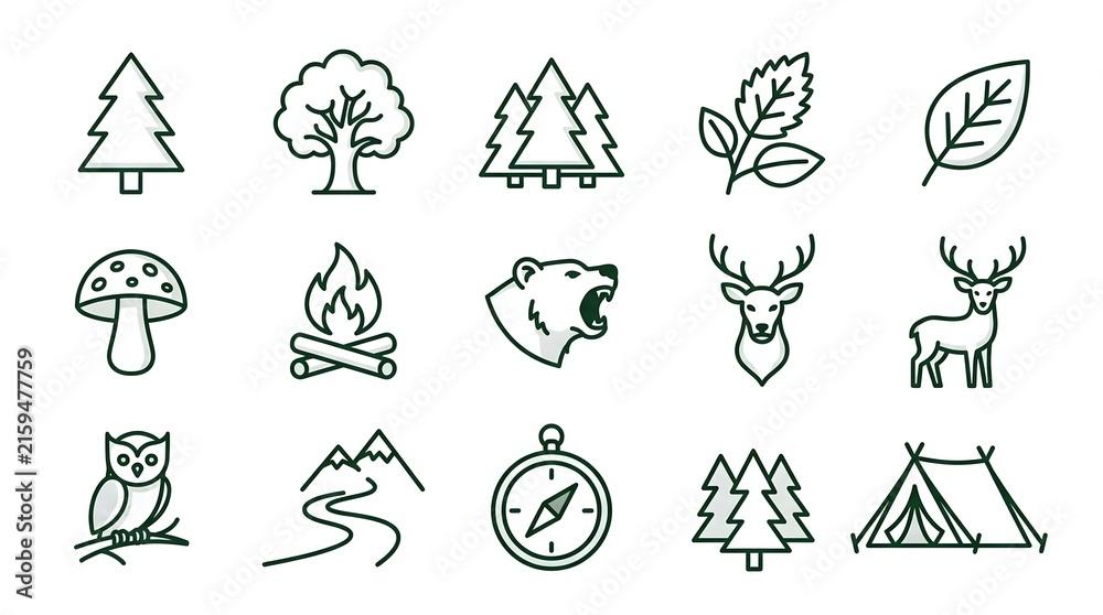 Fototapeta premium Nature and camping outdoor adventure icons set