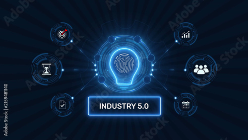 Fotografía Industry 5 0 human centric smart manufacturing technology graphic loop with glow
