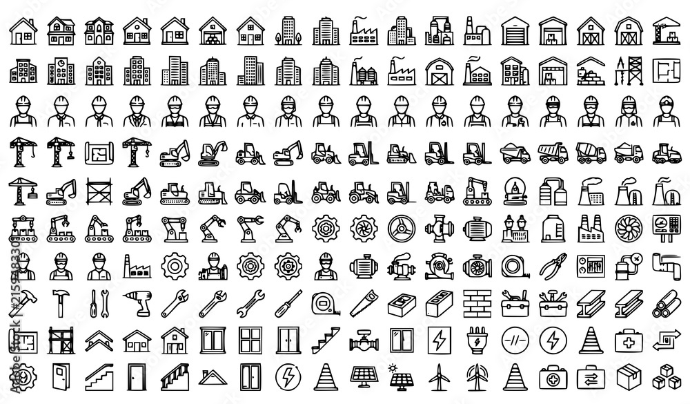 Fototapeta premium Professional Home Building Worker Industry Vector Icon Collection