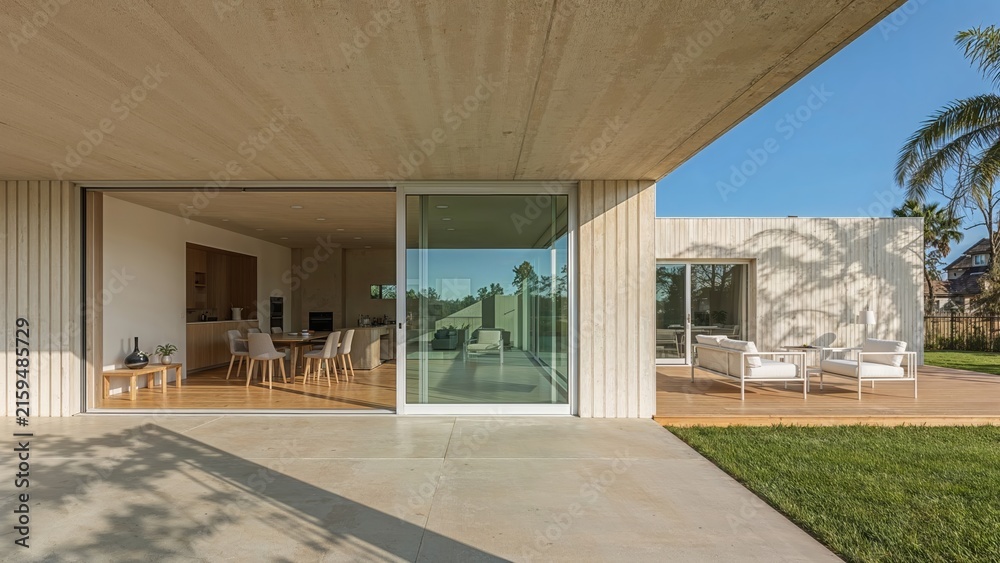 Fototapeta premium Open-plan residence with seamless indoor-outdoor living space