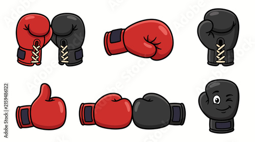 Cartoon boxing gloves set in red and black colors.