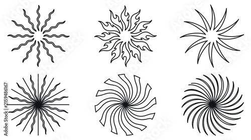 Collection of Hand Drawn Circular Geometric Elements and Sunburst Designs.