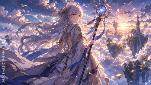 1. Ethereal Fantasy Woman with Glowing Magical Staff in Enchanted Forest