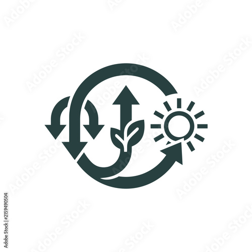A dark green icon representing renewable energy and sustainability