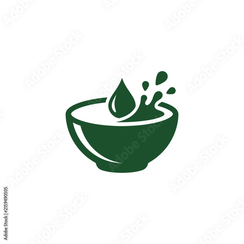 A dark green icon showing a bowl with a liquid splash