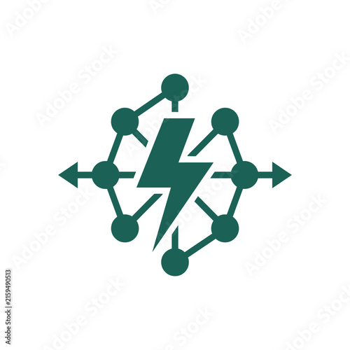 A dark green icon showing a lightning bolt and network nodes