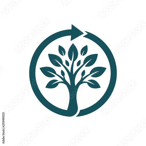 A dark green icon showing a tree inside a circular arrow