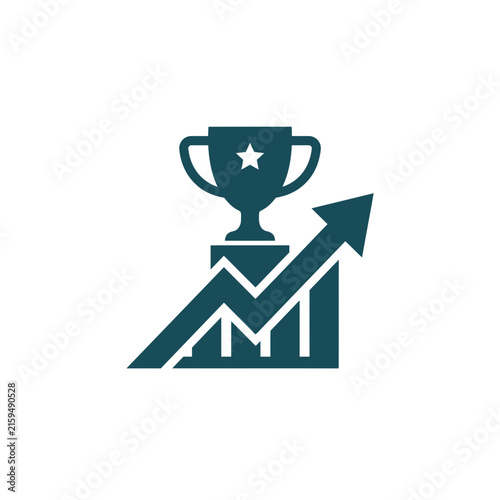 A dark green icon showing a trophy and rising growth chart
