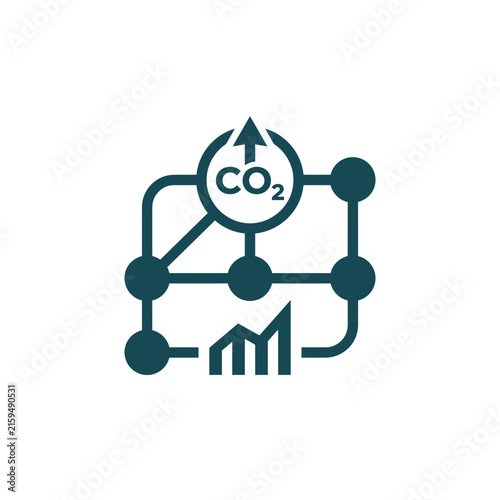 A dark green icon showing carbon emission data and trends