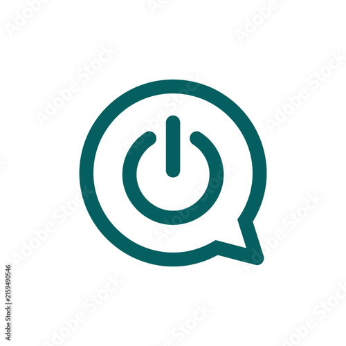A dark green power button icon on a white background