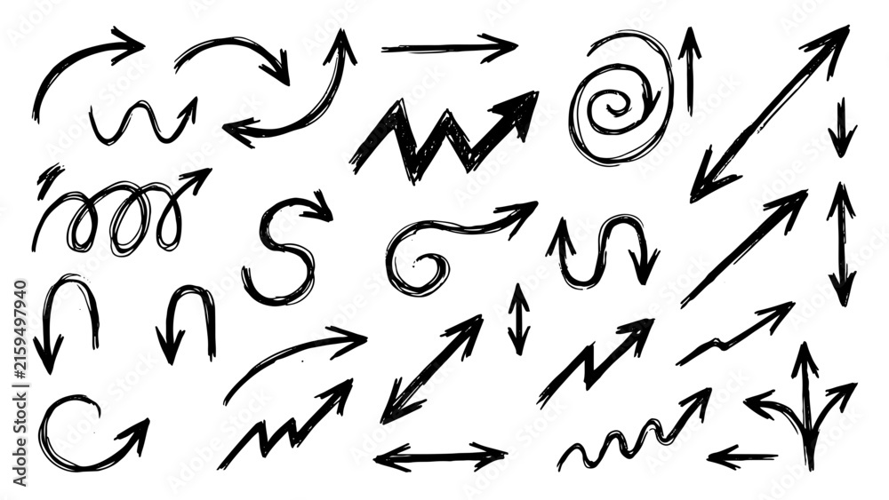 Fototapeta premium Hand Drawn Doodle Arrow Sketch Set for Creative Presentations, Infographic Design and Editorial Direction Indicator Elements