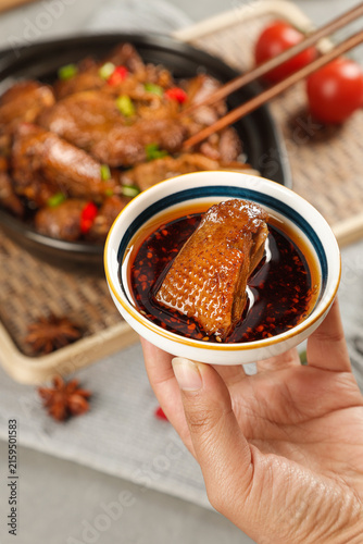 Quadro su tela Braised Goose Piece in Soy Sauce with Traditional Woodfired Casserole Pot Cookin
