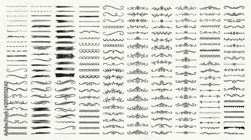 premium set of vintage hand-drawn horizontal ornamental separators
