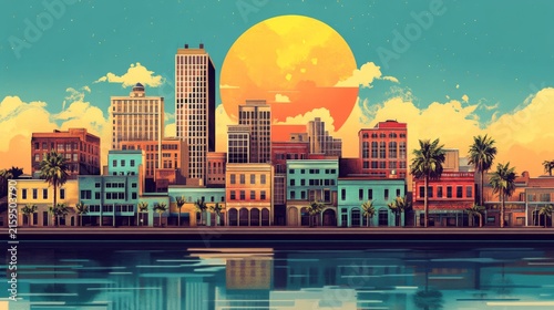 Baton Rouge Louisiana Poster Illustration Travel Print Decor Gift Paper Canvas Wall Retro Art