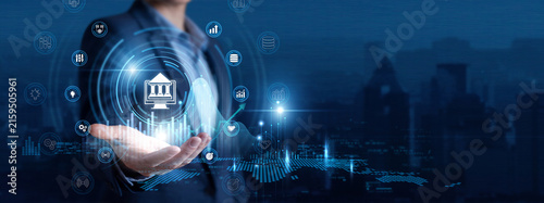 Fotografía Government Officer Hand Hold E-Governance and Public Sector Digital global networking data