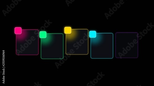 Neon Glowing 5 Steps UI Glassmorphism Cards Box Template Presentation Animation