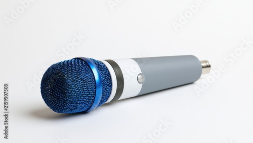 Naklejka Modern Blue and Gray Microphone on a White Background.