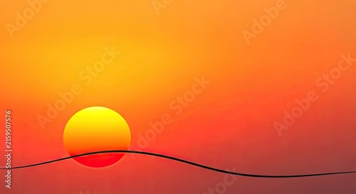 Vibrant sunset over horizon with wire.