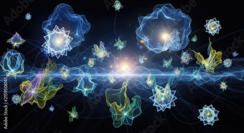 Viral particles and cells under microscope.