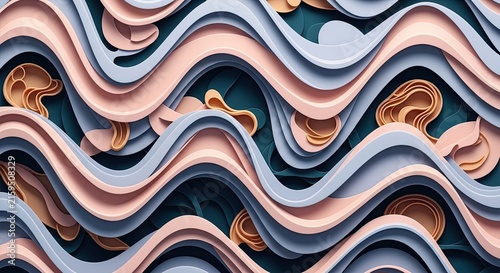 Wavy colorful layered abstract background texture.