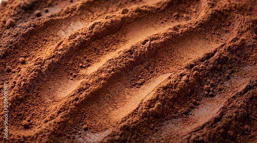 Close-Up Macro Texture Of Dark Brown Cocoa Powder Surface With Deep Furrows