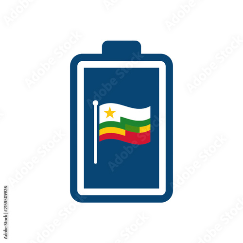 A digital battery icon featuring a colorful flag inside it