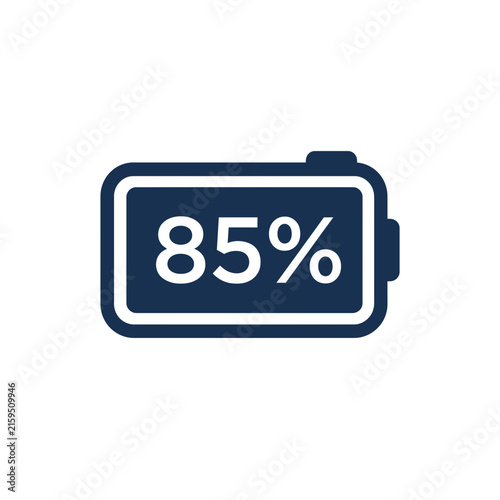 A digital battery icon showing eighty five percent charge level