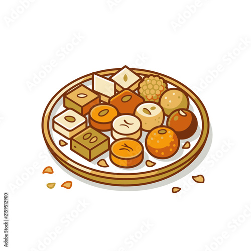 Platter of traditional Indian sweets assorted mithai snacks