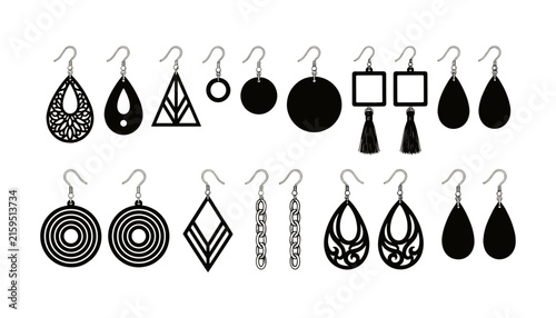 Photography Fashion earring jewelry silhouette template set with geometric drop dangle and l