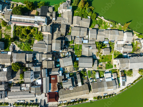 Aerial View of Wenling Residential District with Traditional Architecture