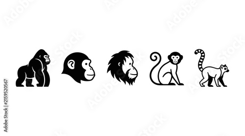 Set of minimalist primate and monkey icons