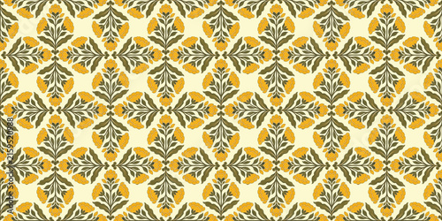 pattern, seamless, floral, flower, botanical, leaf, leaves, yellow, mustard, gold, green, olive, cream,