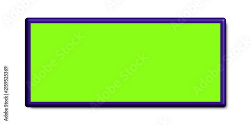 A bright lime green rectangular sign with a thick dark purple border and a soft drop shadow effect for modern design projects or website interface elements isolated on transparent background