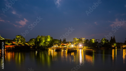 Wuzhen Water Town Night View - Traditional Chinese Architecture & Canal Reflection