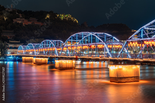 Lanzhou Yellow River Bridge Night View, China