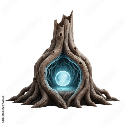 Magical Glowing Orb Inside an Ancient Hollow Tree Stump