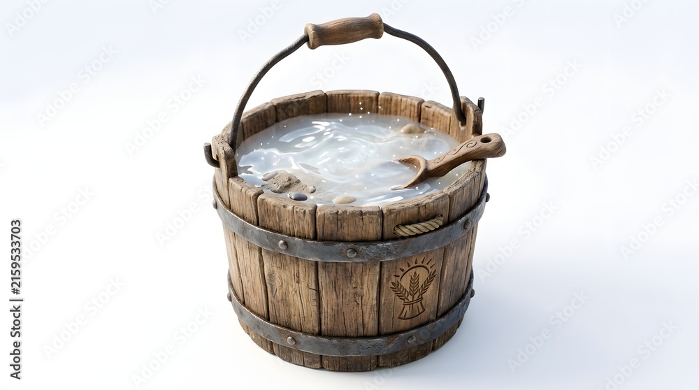 Fototapeta premium Old rustic metal bucket with wooden handle