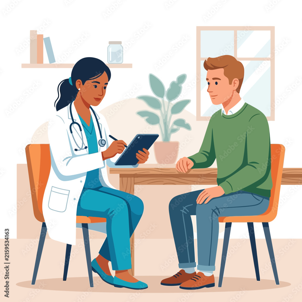 Obraz premium Doctor Consulting Patient in Clinic Room, Health Care and Medical Checkup Illustration