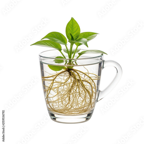 GreenPlantGrowingInGlassMugWithWaterIsolated