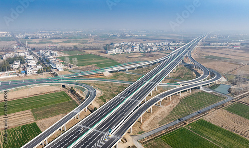 Photography Modern Highway Interchange Aerial View, East China Rural Landscape