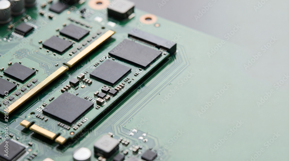 Fototapeta premium Circuit board showing m.2 storage slot and components