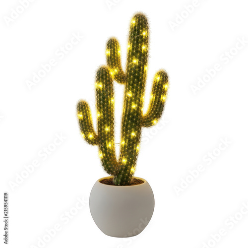 Illuminated decorative cactus in modern planter with LED lights