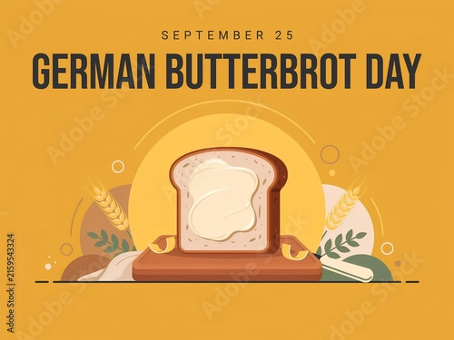 German butterbrot day celebration design with a slice of bread spread with butter on a yellow background