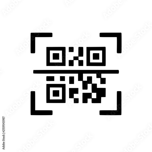 Black qr code icon with scanning frame lines