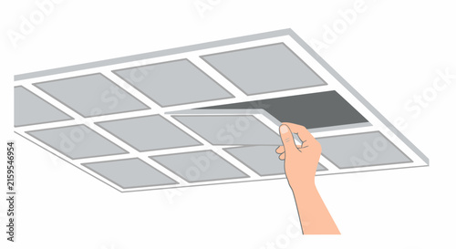 Bild auf Leinwand Hand removing ceiling tile, access panel concept, isolated